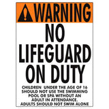 AQ Tech 1003WS1824E Warning No Lifeguard Sign