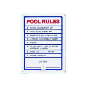 Pentair Rainbow R230400 18" x 24" Pool Rules Sign
