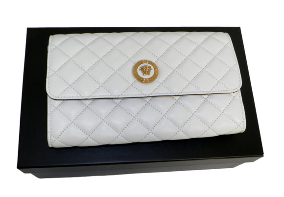 Versace DBSI159S White Medusa Head Quilted Leather Wallet on Chain Crossbody Bag